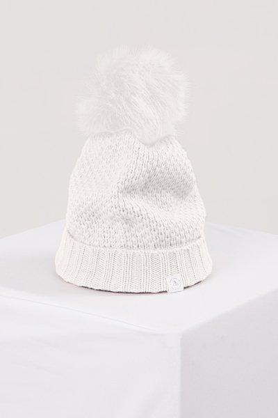 Kaschmir Mütze Mit Bommel Damen Weiss ONE SIZE von CASH-MERE.CH