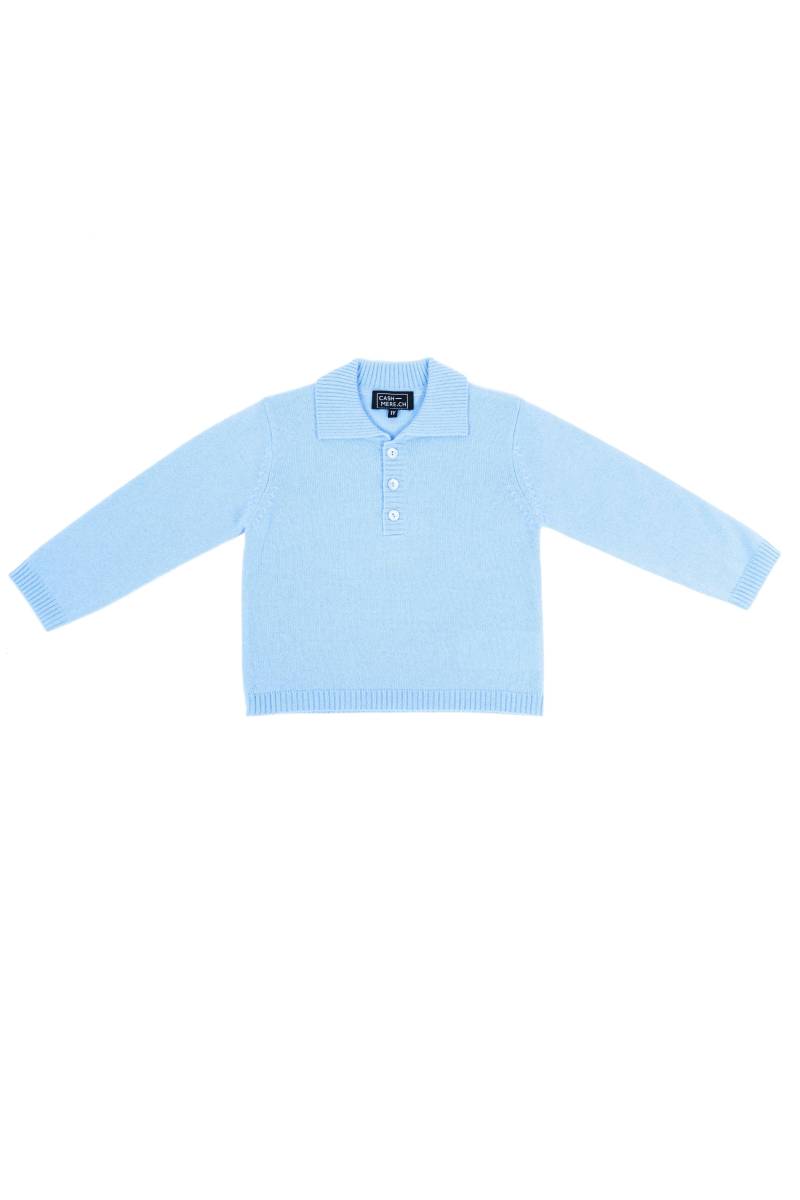 Kaschmir Polo Pullover Unisex Hellblau 0-6M von CASH-MERE.CH