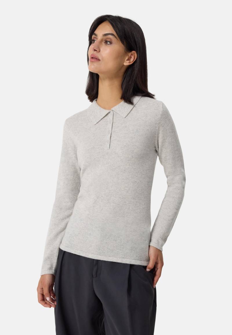 Kaschmir Poloshirt Langarm Damen Grau L von CASH-MERE.CH