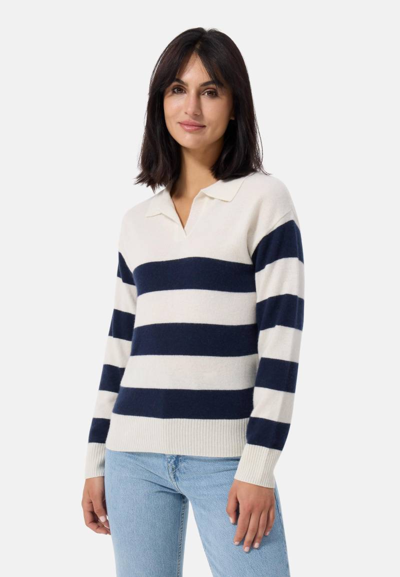 Kaschmir Pullover Mit Polokragen Gestreift Damen Weiss L von CASH-MERE.CH