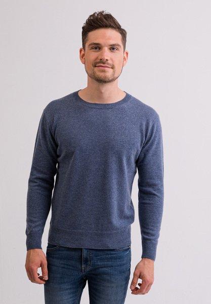 Kaschmir Rundhals Pullover Herren Blau Denim M von CASH-MERE.CH