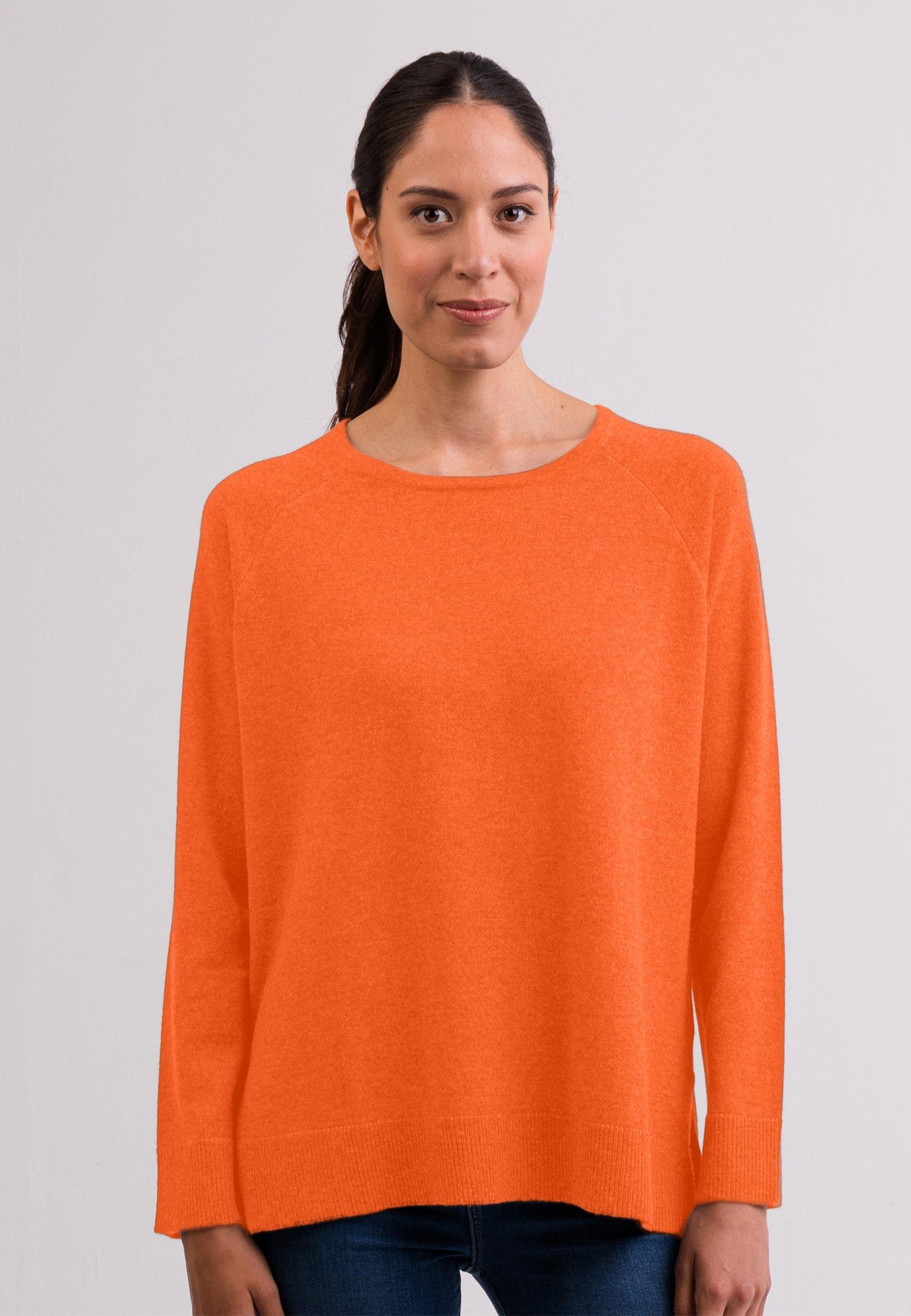 CASH-MERE.CH - Kaschmir Rundhals Pullover mit Seitenschlitzen, für Damen, Orange, Größe M von CASH-MERE.CH