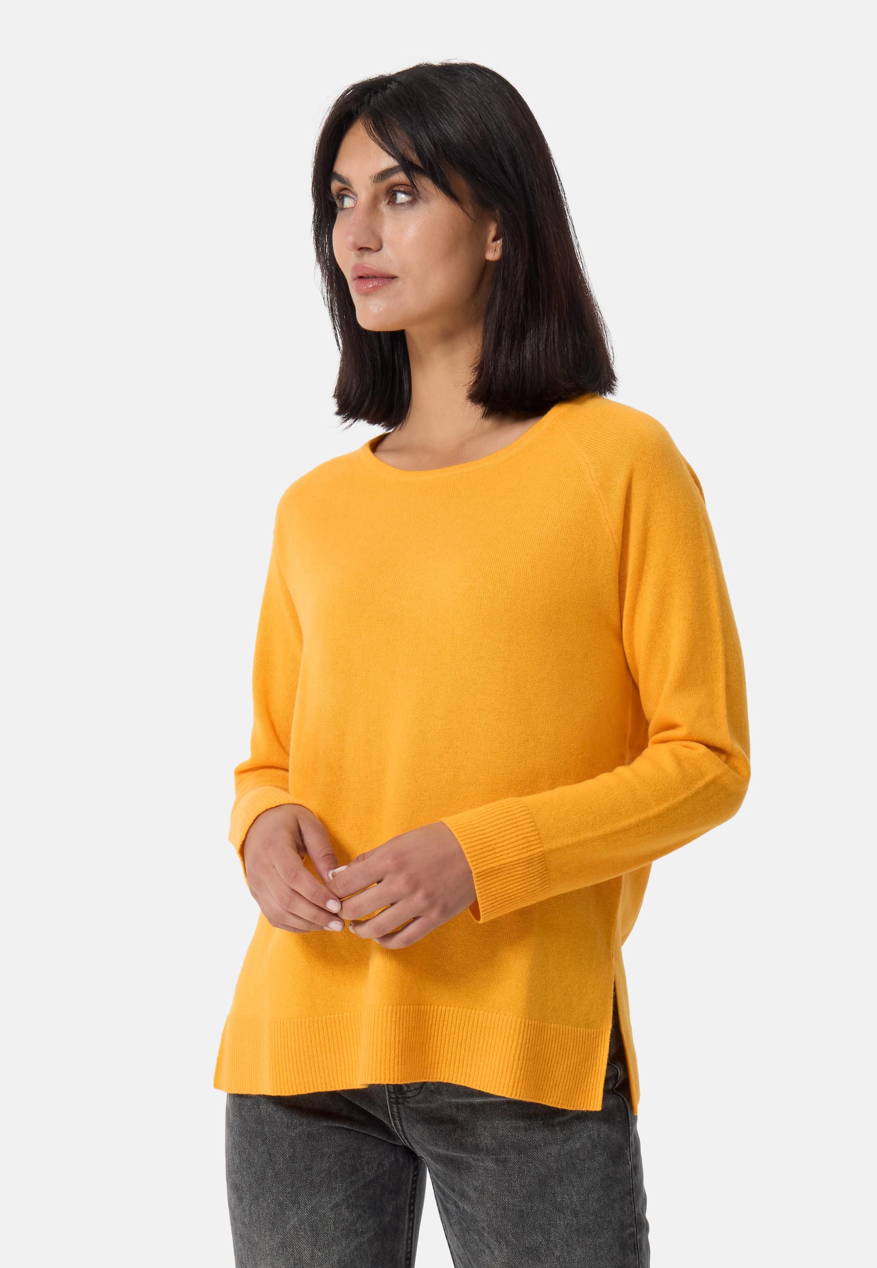 Kaschmir Rundhals Pullover Mit Seitenschlitzen Damen Gelb S von CASH-MERE.CH