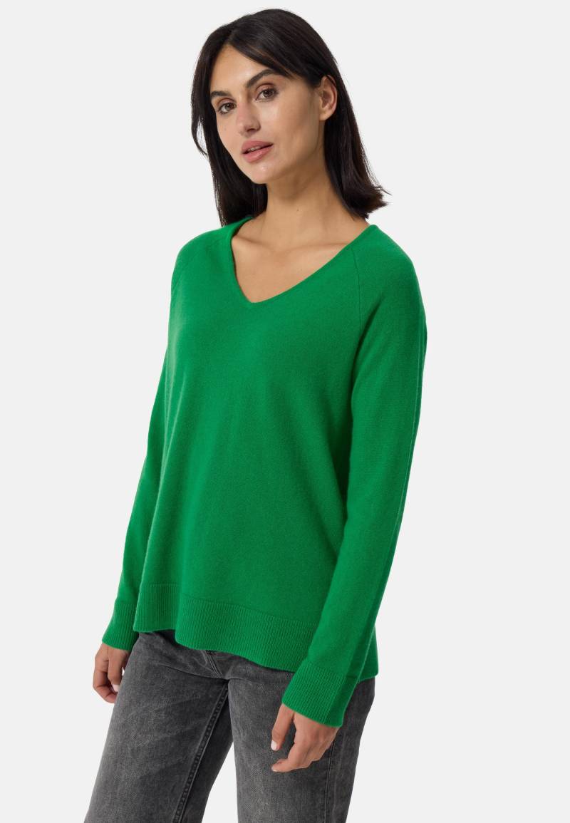 Kaschmir V-ausschnitt Pullover Mit Seitenschlitzen Damen Grün L von CASH-MERE.CH