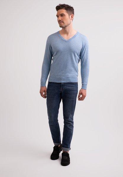 Recycelter Kaschmir V-ausschnitt Pullover Herren Hellblau L von CASH-MERE.CH