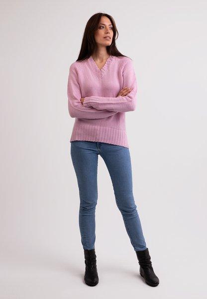 CASH-MERE.CH - Recycelter Kaschmir V-Ausschnitt Pullover, für Damen, Pink, Größe L von CASH-MERE.CH