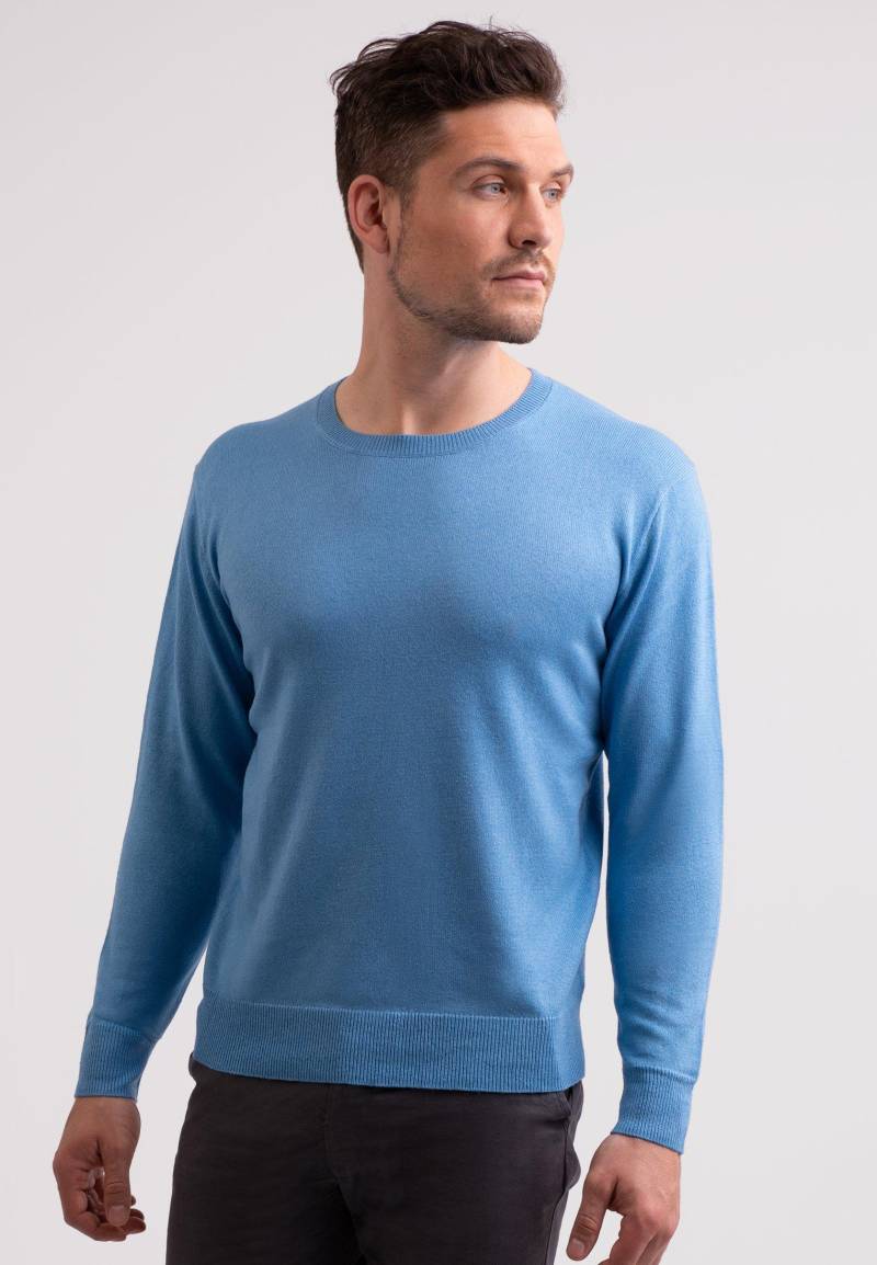 Kaschmir Rundhals Pullover Herren Blau L von CASH-MERE.CH