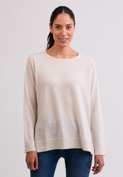 Kaschmir Rundhals Pullover Mit Seitenschlitzen Damen Weiss M von CASH-MERE.CH