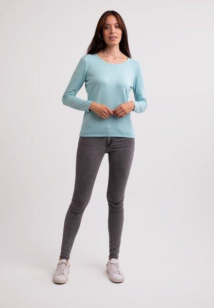 Seide Kaschmir Rundhals Pullover Damen Hellblau S von CASH-MERE.CH