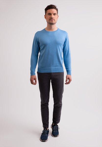 Kaschmir Rundhals Pullover Herren Blau S von CASH-MERE.CH