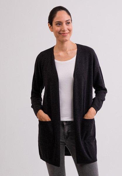 CASH-MERE.CH - Kaschmir Cardigan Long, für Damen, Charcoal Black, Größe XS von CASH-MERE.CH