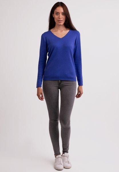 Seide Kaschmir V-ausschnitt Pullover Damen Blau XS von CASH-MERE.CH