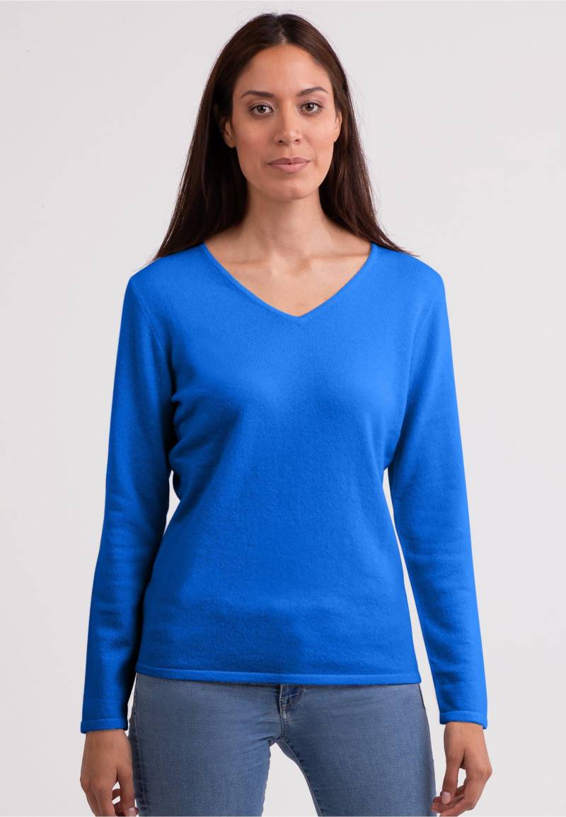 Kaschmir V-ausschnitt Pullover Damen Blau Bunt XL von CASH-MERE.CH