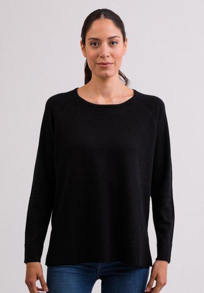 CASH-MERE.CH - Kaschmir Rundhals Pullover mit Seitenschlitzen, für Damen, Schwarz, Größe XS von CASH-MERE.CH