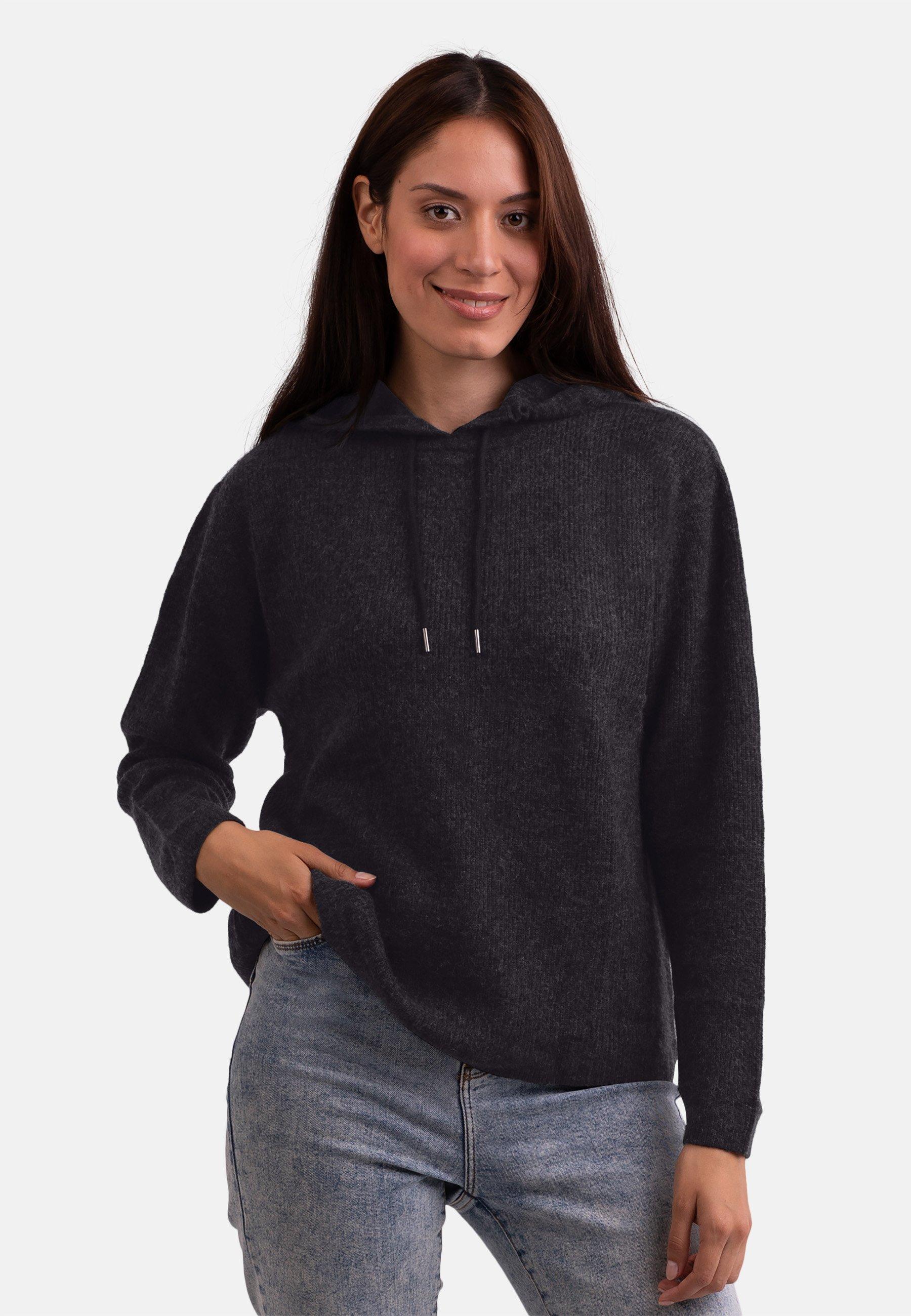 Wolle Kaschmir Hoodie Damen Schwarz S von CASH-MERE.CH