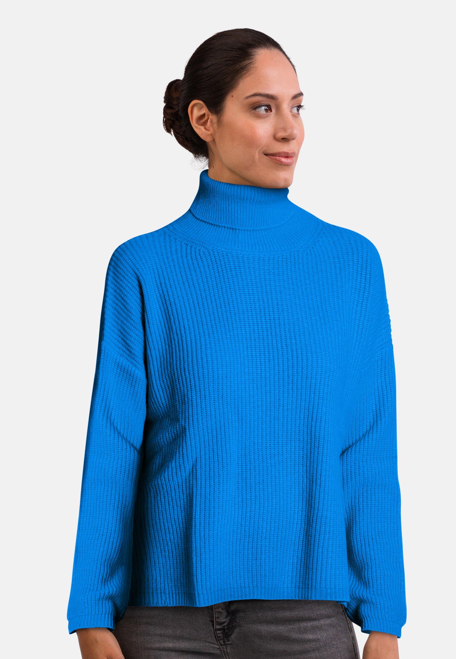 CASH-MERE.CH - Wolle Kaschmir Oversize Style Rollkragen Pullover, für Damen, Azurblau, Größe S von CASH-MERE.CH