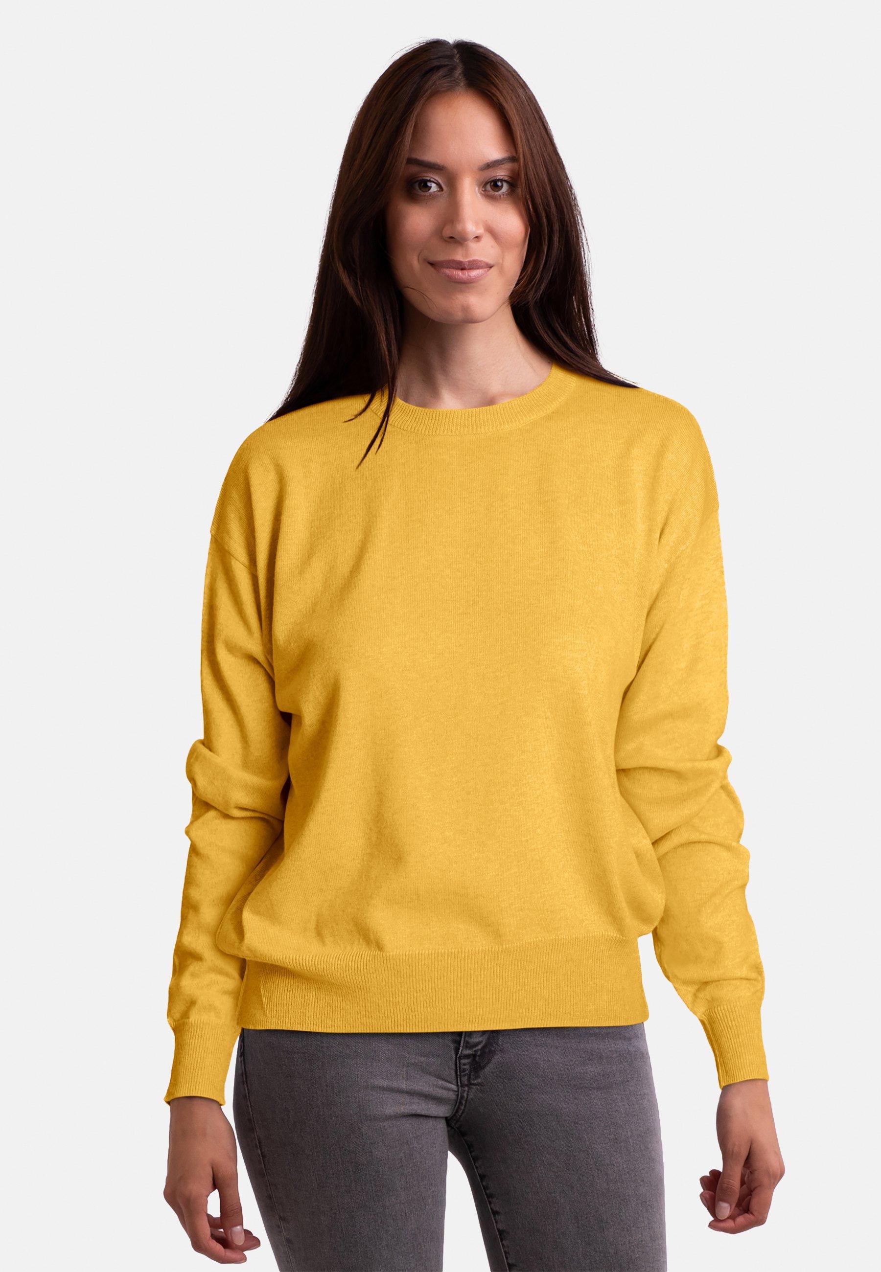 Wolle Kaschmir Oversize Style Rundhals Pullover Damen Gelb S von CASH-MERE.CH