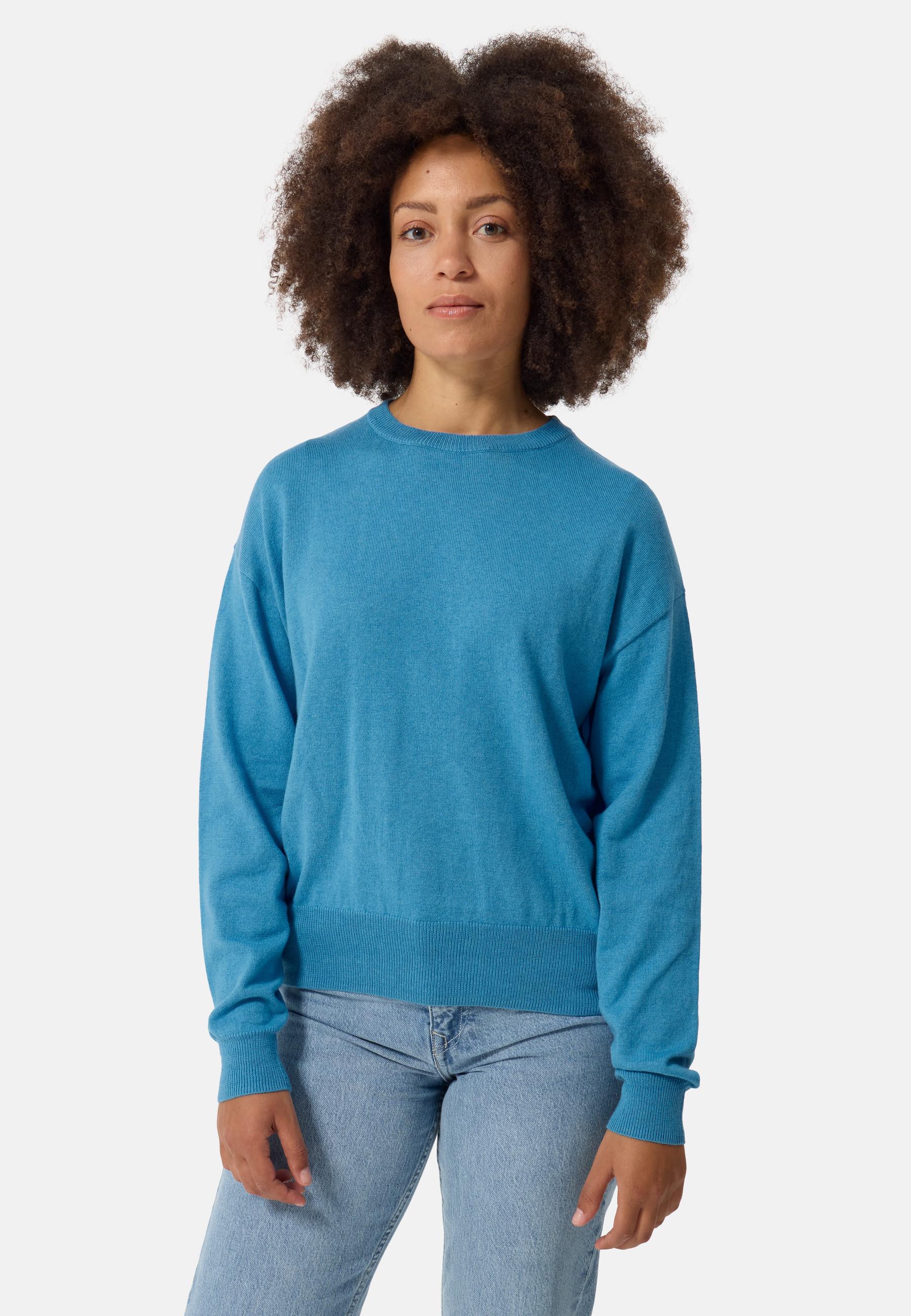 Wolle Kaschmir Oversize Style Rundhals Pullover Damen Hellblau S von CASH-MERE.CH