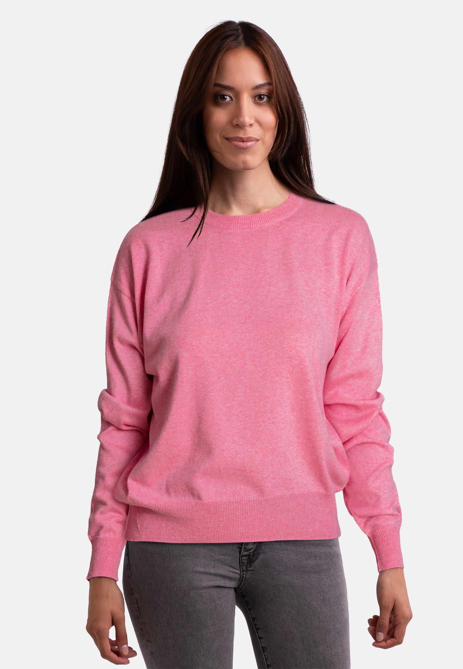 Wolle Kaschmir Oversize Style Rundhals Pullover Damen Pink L von CASH-MERE.CH