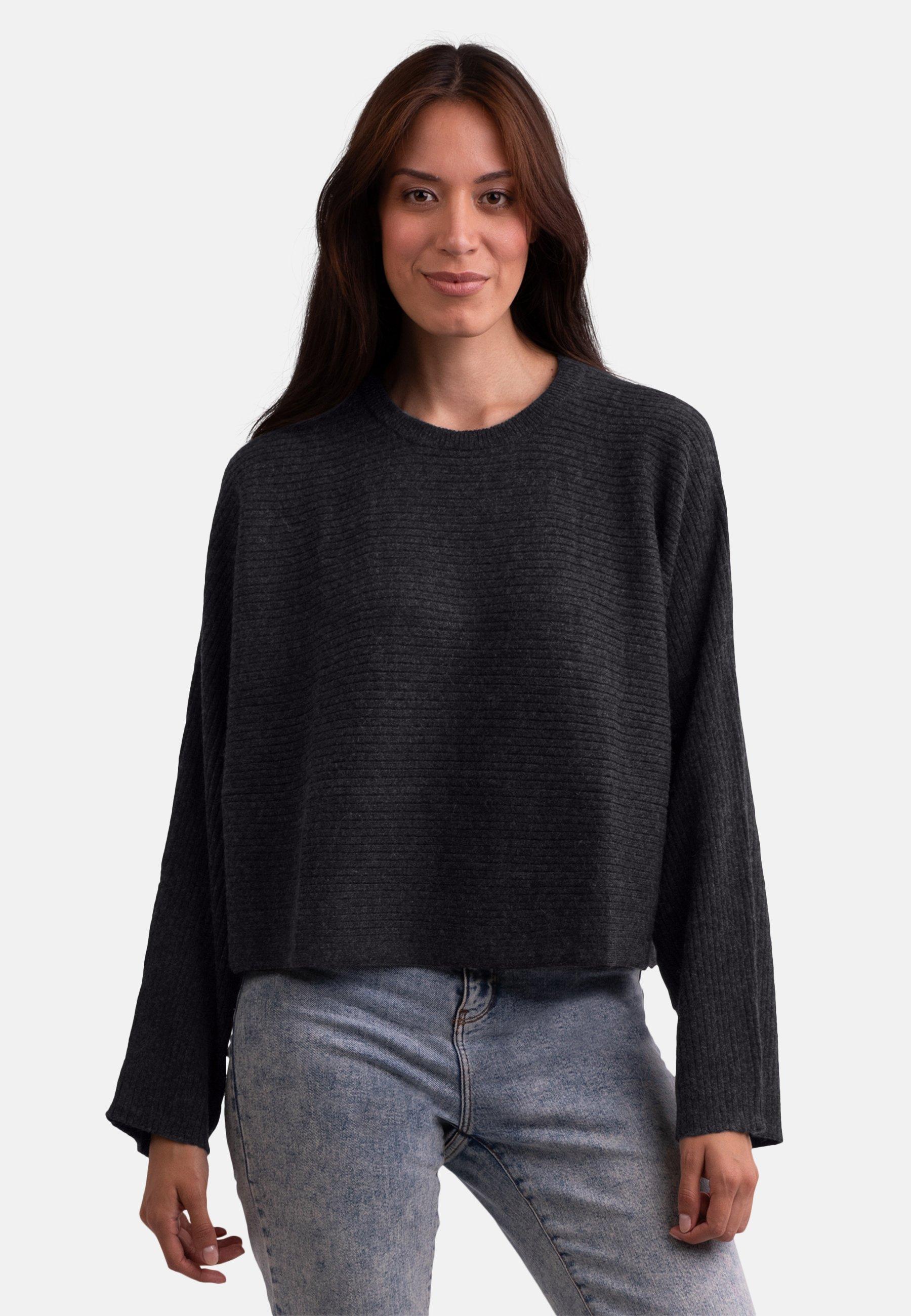 Wolle Kaschmir Rundhals Pullover Damen Schwarz S von CASH-MERE.CH