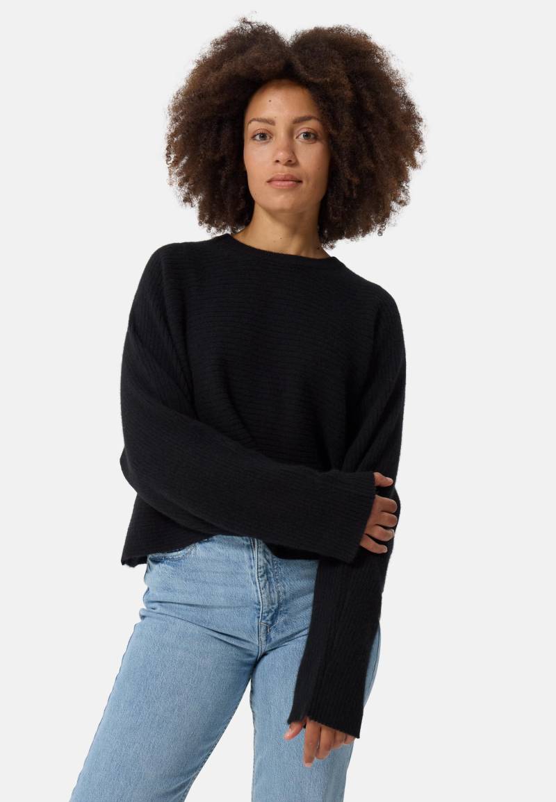 Wolle Kaschmir Rundhals Pullover Damen Schwarz S von CASH-MERE.CH