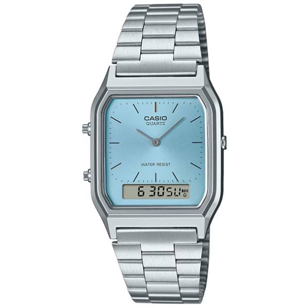 CASIO Digi-Analog Retro, GMT, Quartzuhr, silber eisblau von CASIO