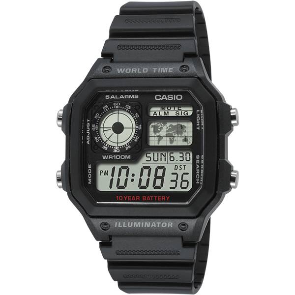 CASIO Sport-Digitaluhr Worldtimer mit 5 Alarmen schwarz von CASIO