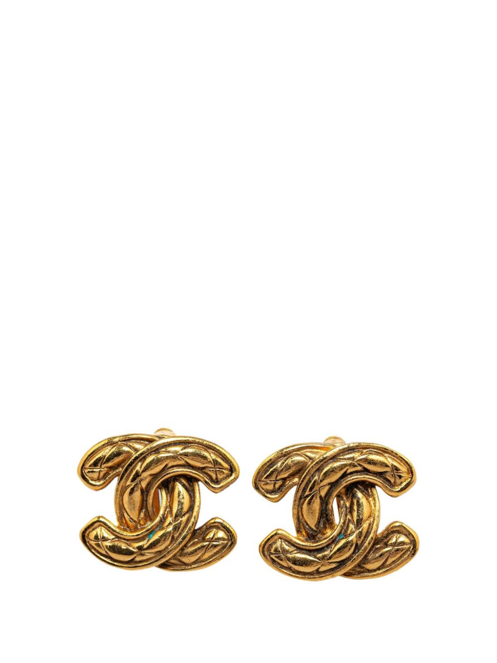 CHANEL Pre-Owned 1950-1970 Gold Plated CC Quilted Clip On costume earrings von CHANEL Pre-Owned