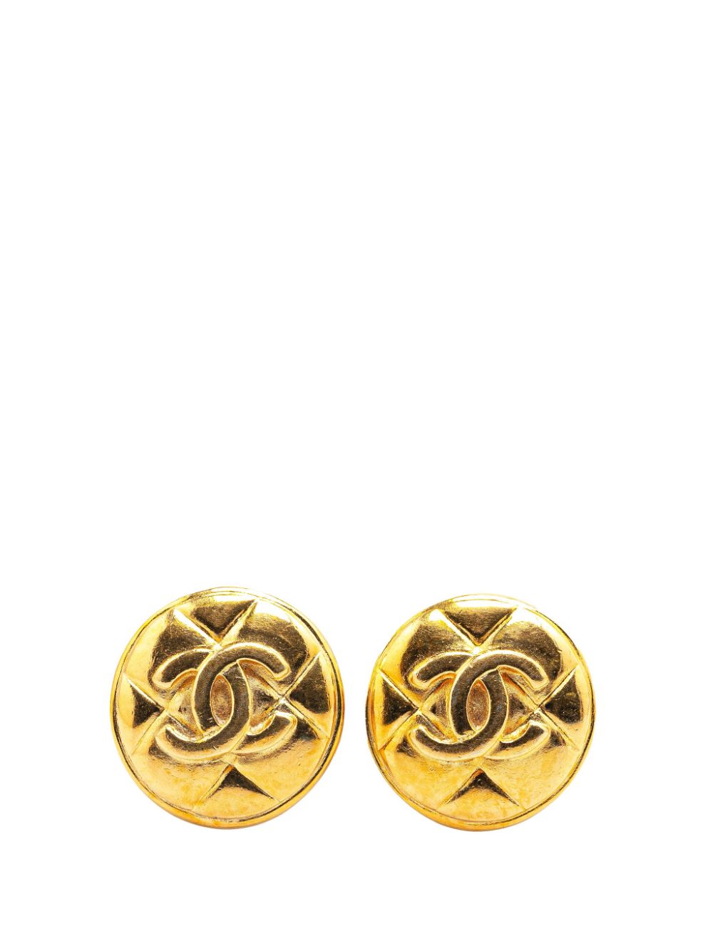 CHANEL Pre-Owned 1970-1980 Gold Plated CC Quilted Round Clip on costume earrings von CHANEL Pre-Owned