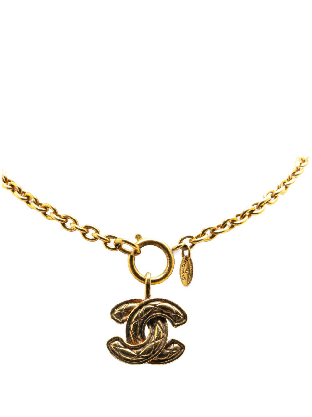 CHANEL Pre-Owned 1970-1980 Gold Plated Quilted CC Pendant costume necklace von CHANEL Pre-Owned