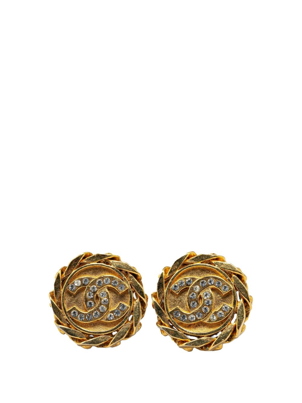 CHANEL Pre-Owned 1980-1990 Gold Plated CC Rhinestones Clip on costume earrings von CHANEL Pre-Owned