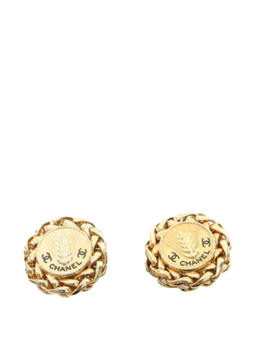 CHANEL Pre-Owned 1980-1990 Gold Plated CC Wheat Clip On costume earrings von CHANEL Pre-Owned