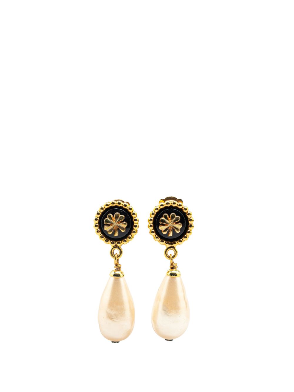 CHANEL Pre-Owned 1980-1990 Gold Plated Clover Faux Pearl Drop costume earrings - White von CHANEL Pre-Owned