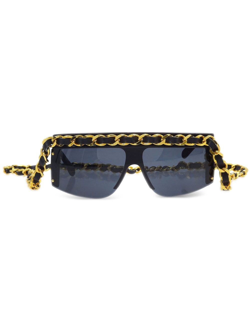 CHANEL Pre-Owned 1980-1990s chain-strap rectangle-frame sunglasses - Black von CHANEL Pre-Owned
