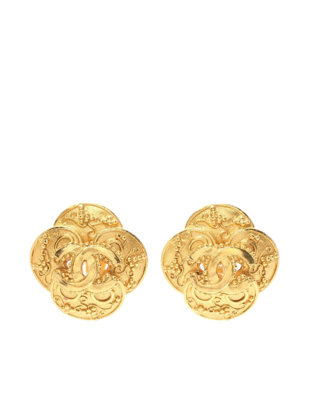 CHANEL Pre-Owned 1986-1988 CC clover clip-on earrings - Gold von CHANEL Pre-Owned