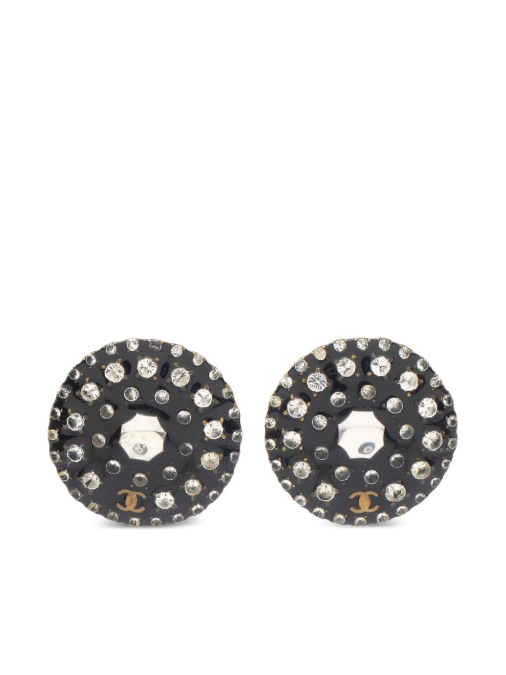 CHANEL Pre-Owned 1986-1988 CC rhinestone-embellished clip-on earrings - Black von CHANEL Pre-Owned