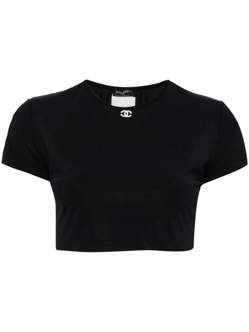 CHANEL Pre-Owned 1990-2000s CC-embroidered cropped T-shirt - Black von CHANEL Pre-Owned