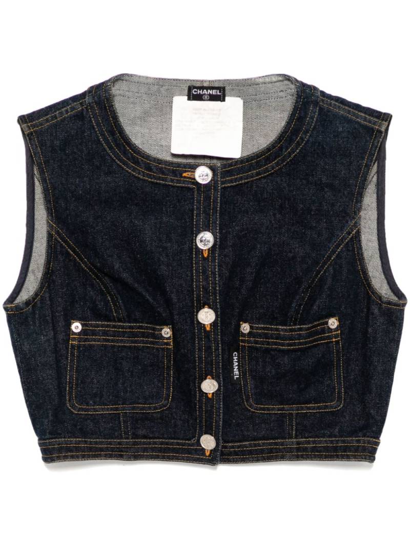 CHANEL Pre-Owned 1990-2000s Sleeveless Vest Denim Jacket - Blue von CHANEL Pre-Owned