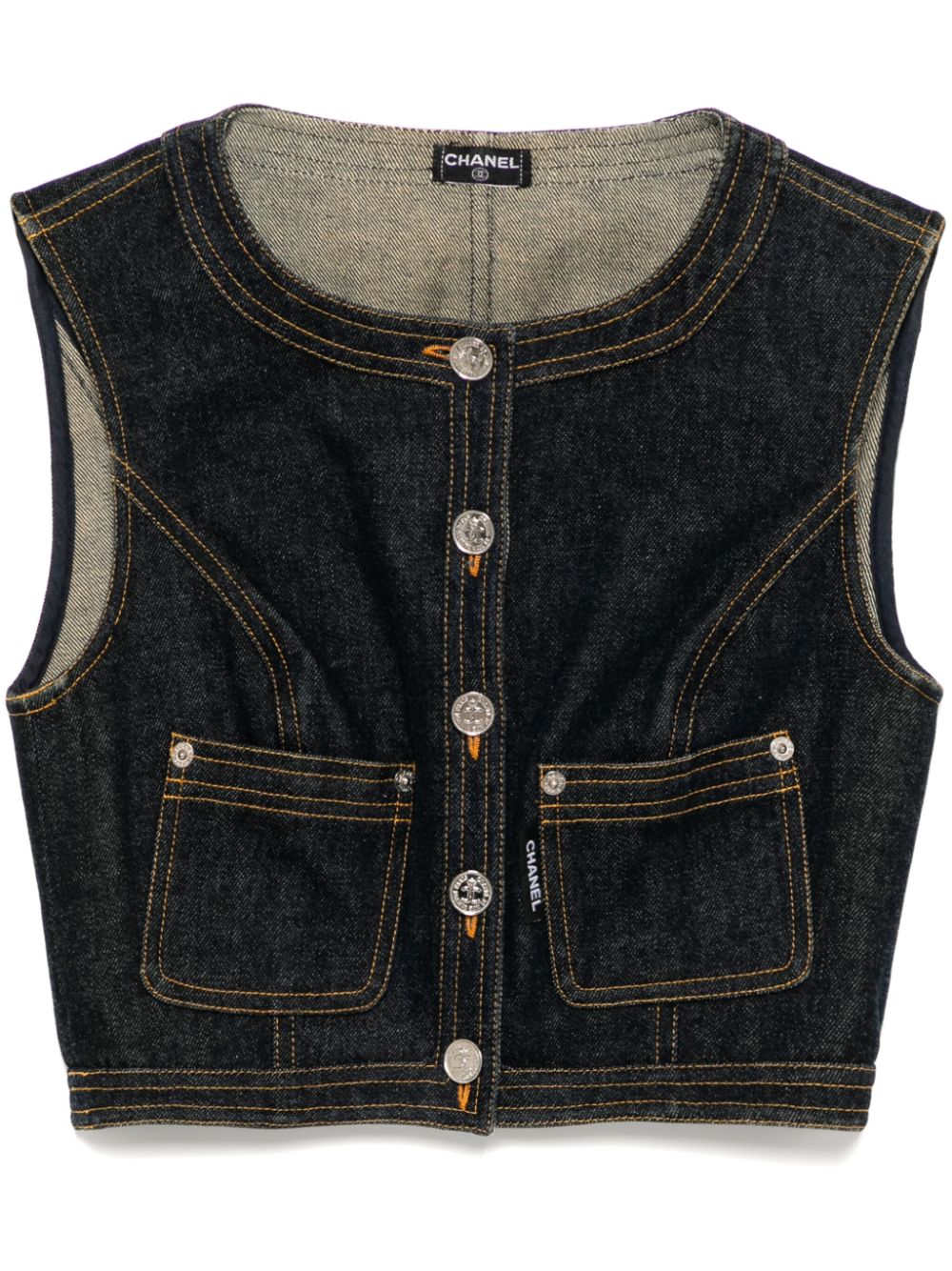 CHANEL Pre-Owned 1990-2000s Sleeveless Vest Denim Jacket - Blue von CHANEL Pre-Owned