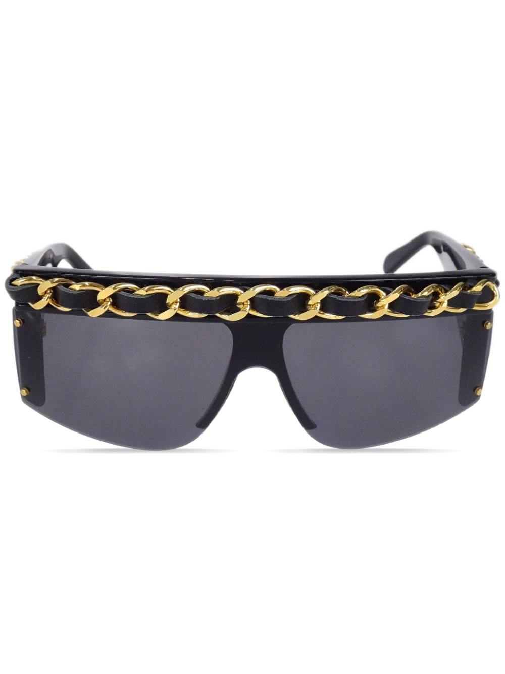 CHANEL Pre-Owned 1990-2000s chain-link shield-frame sunglasses - Black von CHANEL Pre-Owned