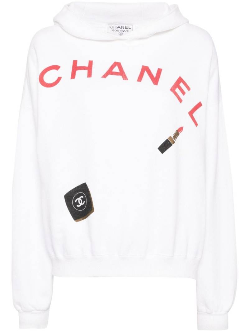 CHANEL Pre-Owned 1990-2000s logo-print cotton hoodie - White von CHANEL Pre-Owned