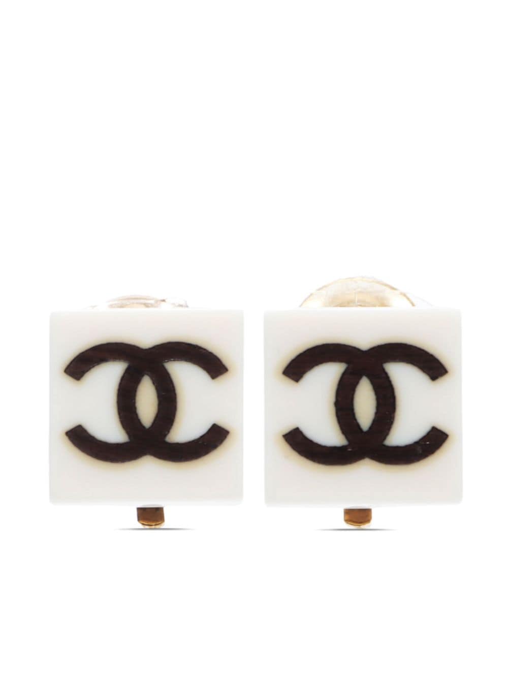 CHANEL Pre-Owned 1990 CC squared clip-on earrings - White von CHANEL Pre-Owned