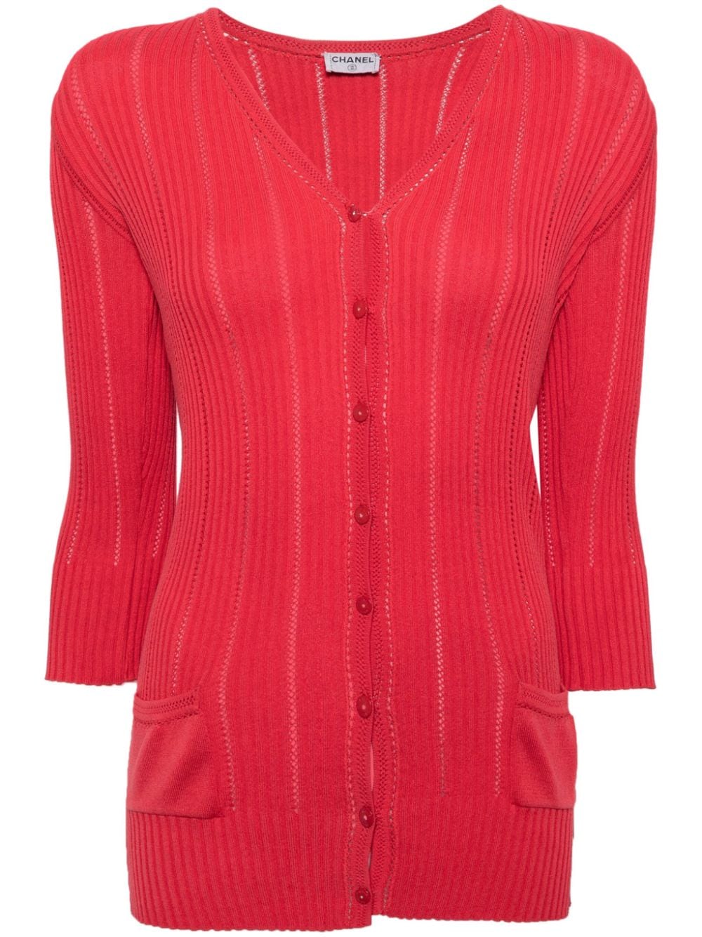 CHANEL Pre-Owned 1990s CHANEL Rhinestone Button Cardigan - Red von CHANEL Pre-Owned