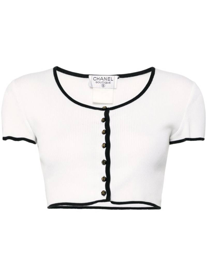 CHANEL Pre-Owned 1990s cropped cotton knitted top - White von CHANEL Pre-Owned