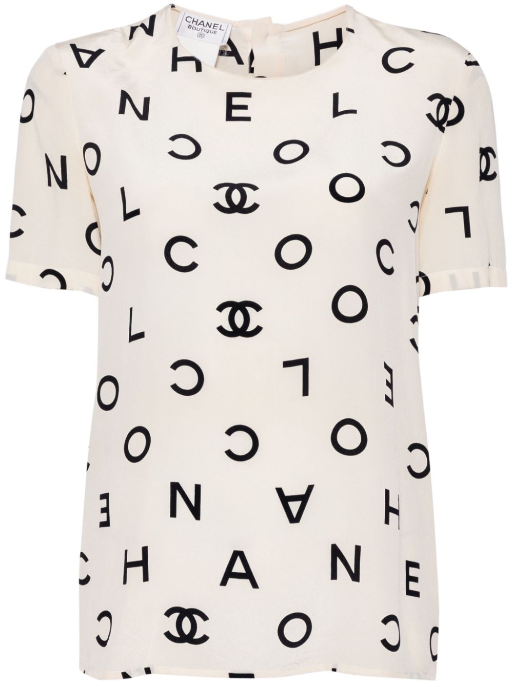 CHANEL Pre-Owned 1990s logo-print silk T-shirt - Neutrals von CHANEL Pre-Owned