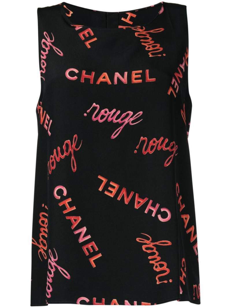 CHANEL Pre-Owned 1990s logo-print silk tank top - Black von CHANEL Pre-Owned