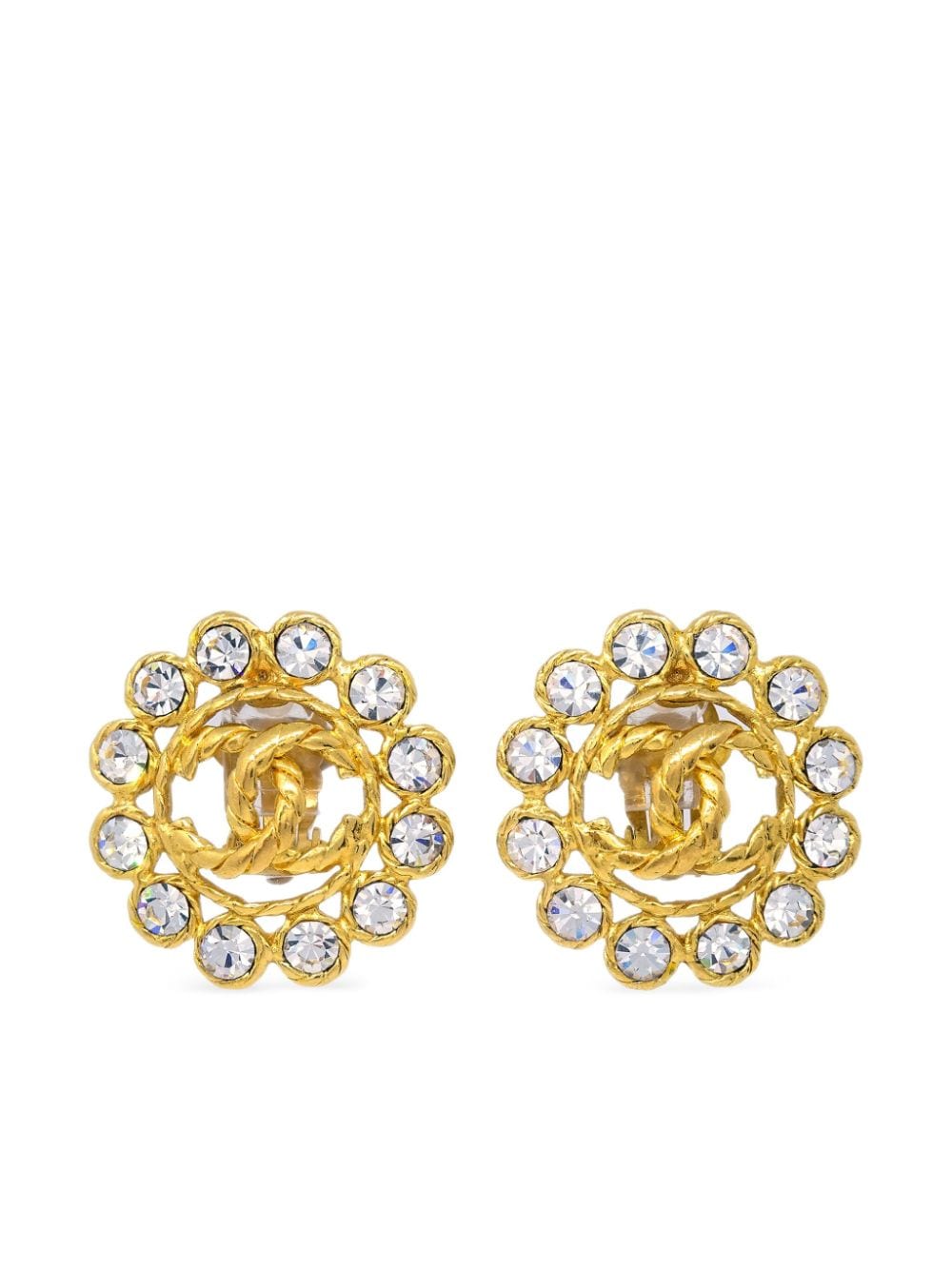 CHANEL Pre-Owned 1994 CC rhinestone-embellished clip-on earrings - Gold von CHANEL Pre-Owned