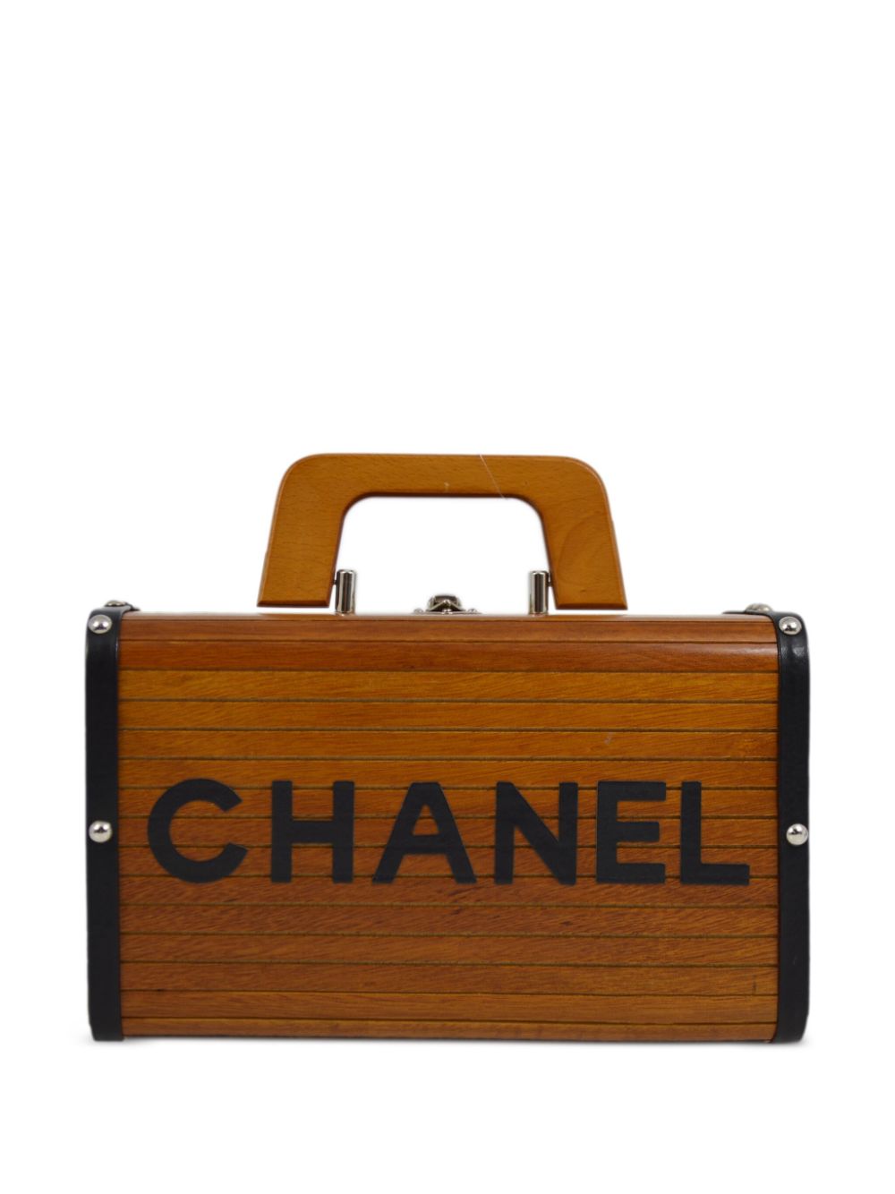 CHANEL Pre-Owned 1995 logo-print wood vanity bag - Brown von CHANEL Pre-Owned