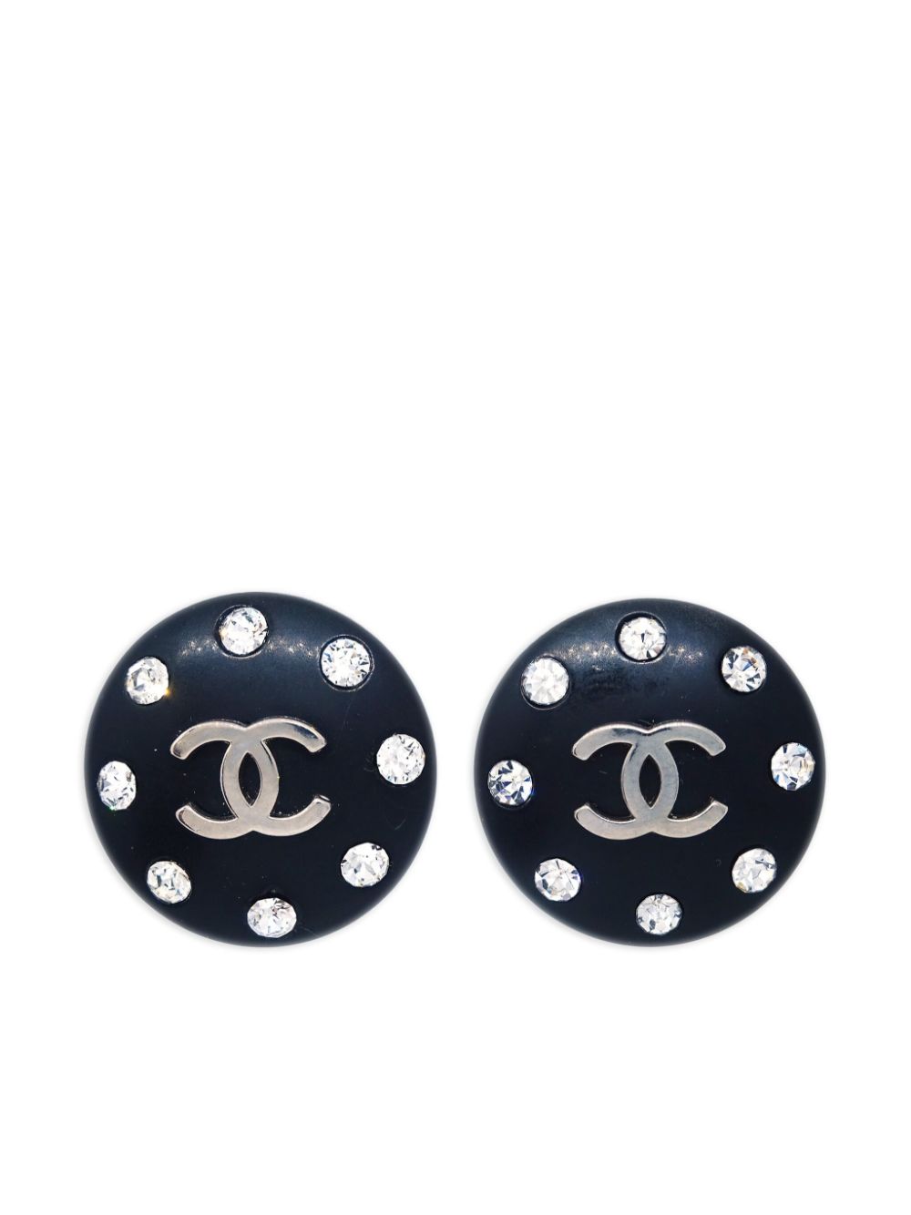 CHANEL Pre-Owned 1996 rhinestone-embellished CC button clip-on earrings - Silver von CHANEL Pre-Owned