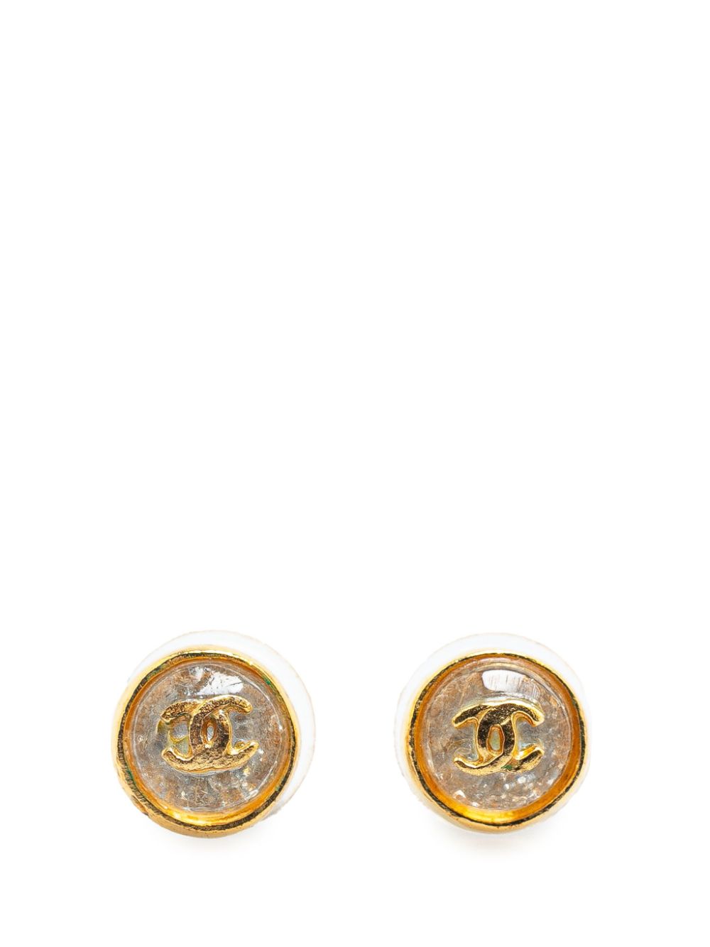 CHANEL Pre-Owned 1999 Mini Gold Plated And Resin CC Push Back costume earrings von CHANEL Pre-Owned